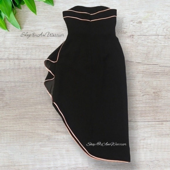 Kay Unger black strapless silk pink trim ruffle dress *shop@iamwarrior - Picture 5 of 11